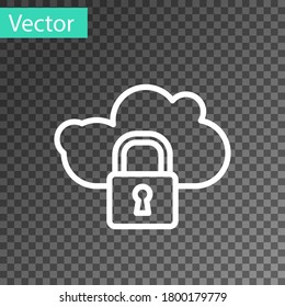 White line Cloud computing lock icon isolated on transparent background. Security, safety, protection concept. Protection of personal data. Vector Illustration