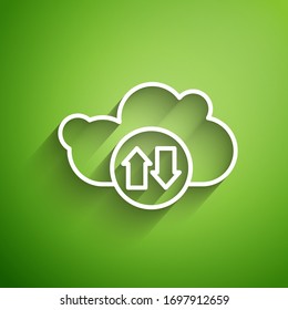 White line Cloud download and upload icon isolated on green background.  Vector Illustration