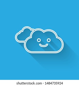 White line Cloud icon isolated with long shadow.  Vector Illustration