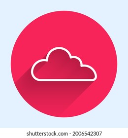 Icono de la nube de línea blanca aislado con sombra larga. Botón de círculo rojo. Vector