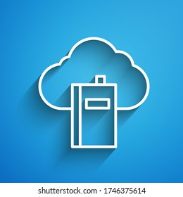 White line Cloud or online library icon isolated on blue background. Internet education or distance training. Long shadow. Vector Illustration