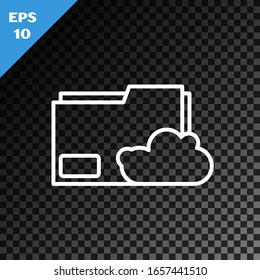 White line Cloud storage text document folder icon isolated on transparent dark background.  Vector Illustration