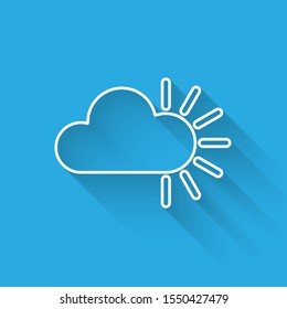 White line Cloudy icon isolated with long shadow.  Vector Illustration