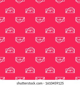 White line Clutch bag icon isolated seamless pattern on red background. Women clutch purse.  Vector Illustration