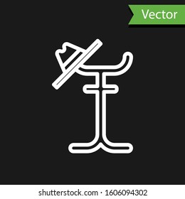 White line Coat stand icon isolated on black background.  Vector Illustration