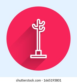 Icono del soporte de la capa blanca aislado con una sombra larga. Botón de círculo rojo. Ilustración vectorial