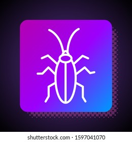 White line Cockroach icon isolated on black background. Square color button. Vector Illustration