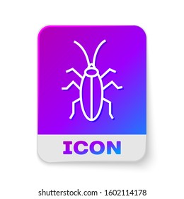 White line Cockroach icon isolated on white background. Rectangle color button. Vector Illustration