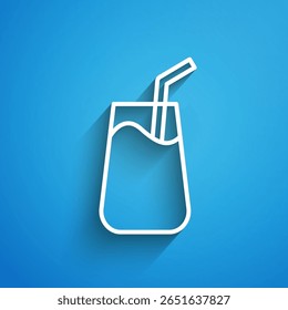 White line Cocktail and alcohol drink icon isolated on blue background. Long shadow. Vector