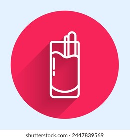 White line Cocktail Bloody Mary icon isolated with long shadow. Red circle button. Vector