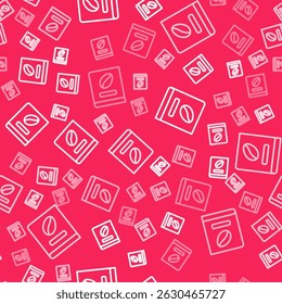 White line Coffee book icon isolated seamless pattern on red background.  Vector
