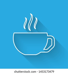 White line Coffee cup flat icon isolated with long shadow. Tea cup. Hot drink coffee.  Vector Illustration