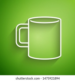White line Coffee cup flat icon isolated on green background. Tea cup. Hot drink coffee.  Vector Illustration