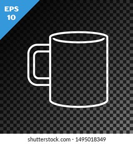 White line Coffee cup flat icon isolated on transparent dark background. Tea cup. Hot drink coffee.  Vector Illustration