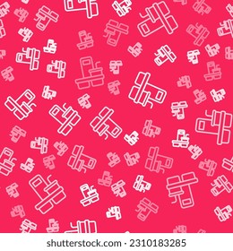 White line Coffee cup to go icon isolated seamless pattern on red background.  Vector