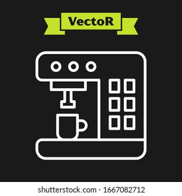 White line Coffee machine icon isolated on black background.  Vector Illustration