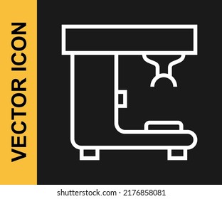 White line Coffee machine icon isolated on black background.  Vector