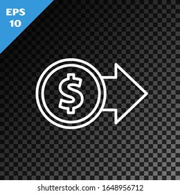 White line Coin money with dollar symbol icon isolated on transparent dark background. Banking currency sign. Cash symbol.  Vector Illustration