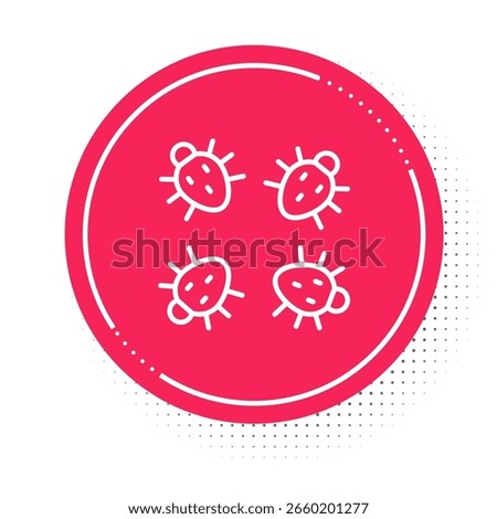 White line Colorado beetle icon isolated on white background. Red circle button. Vector