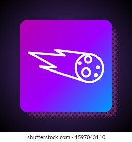White line Comet falling down fast icon isolated on black background. Square color button. Vector Illustration