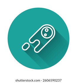 White line Comet falling down fast icon isolated with long shadow background. Green circle button. Vector