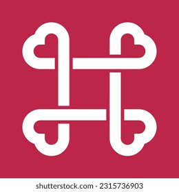 White line command symbol red background. Heart shaped corner square icon connected. Symmetrical infinity logo design. Vector illustration.