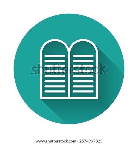 White line The commandments icon isolated with long shadow background. Gods law concept. Green circle button. Vector