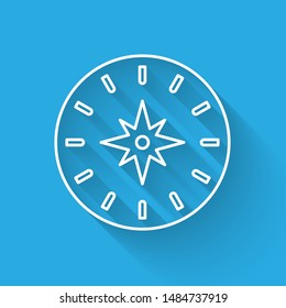White line Compass icon isolated with long shadow. Windrose navigation symbol. Wind rose sign.  Vector Illustration