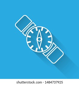 White line Compass icon isolated with long shadow. Windrose navigation symbol. Wind rose sign.  Vector Illustration