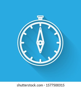 White line Compass icon isolated with long shadow. Windrose navigation symbol. Wind rose sign.  Vector Illustration
