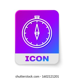 White line Compass icon isolated on white background. Windrose navigation symbol. Wind rose sign. Rectangle color button. Vector Illustration