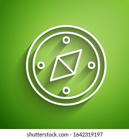 White line Compass icon isolated on green background. Windrose navigation symbol. Wind rose sign.  Vector Illustration