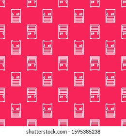 White line Computer icon isolated seamless pattern on red background. PC component sign.  Vector Illustration