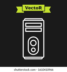 White line Computer icon isolated on black background. PC component sign.  Vector Illustration