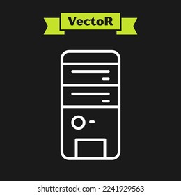 White line Computer icon isolated on black background. PC component sign.  Vector