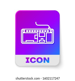 White line Computer keyboard icon isolated on white background. PC component sign. Rectangle color button. Vector Illustration