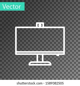 White line Computer monitor icon isolated on transparent background. PC component sign.  Vector Illustration