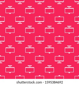 White line Computer monitor icon isolated seamless pattern on red background. PC component sign.  Vector Illustration