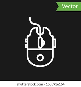 White line Computer mouse gaming icon isolated on black background. Optical with wheel symbol.  Vector Illustration