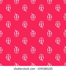 White line Computer mouse gaming icon isolated seamless pattern on red background. Optical with wheel symbol.  Vector Illustration