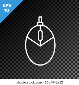 White line Computer mouse gaming icon isolated on transparent dark background. Optical with wheel symbol.  Vector Illustration