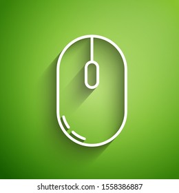 White line Computer mouse icon isolated on green background. Optical with wheel symbol.  Vector Illustration