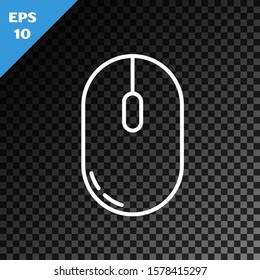 White line Computer mouse icon isolated on transparent dark background. Optical with wheel symbol.  Vector Illustration