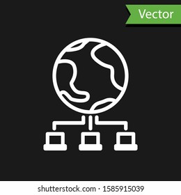 White line Computer network icon isolated on black background. Online gaming. Laptop network. Internet connection.  Vector Illustration