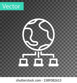 White line Computer network icon isolated on transparent background. Online gaming. Laptop network. Internet connection.  Vector Illustration