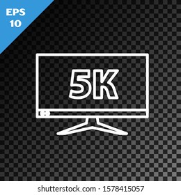 White line Computer PC monitor display with 5k video technology icon isolated on transparent dark background.  Vector Illustration