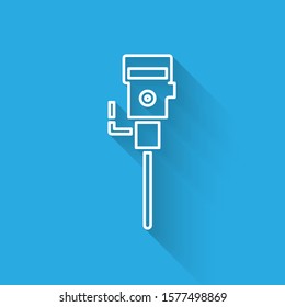White line Construction jackhammer icon isolated with long shadow.  Vector Illustration