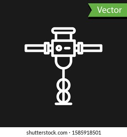 White line Construction jackhammer icon isolated on black background.  Vector Illustration