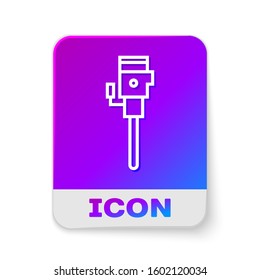 White line Construction jackhammer icon isolated on white background. Rectangle color button. Vector Illustration