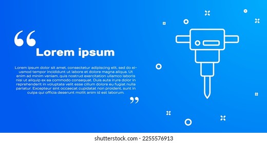 Icono de jackhammer de la construcción de la línea blanca aislado en fondo azul.  Vector